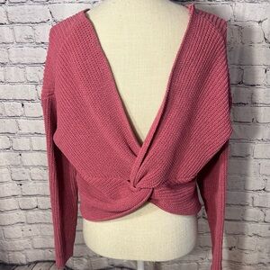 Chic Pink Knit Sweater with Twist Back